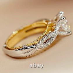 Bague de mariage en or blanc et jaune plaqué 14K avec moissanite 2Ct princesse VVS1