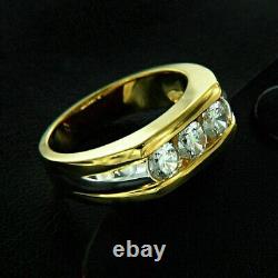 Bague de mariage en vrai moissanite taillée ronde de 2,00 Ct pour homme, plaquée or jaune 14 carats