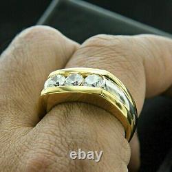 Bague de mariage en vrai moissanite taillée ronde de 2,00 Ct pour homme, plaquée or jaune 14 carats