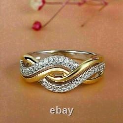 Bague de mariage pour femme en or plaqué bicolore 14 carats avec diamant simulé de coupe ronde de 1,50 carats