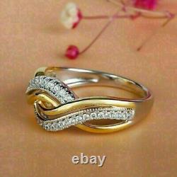 Bague de mariage pour femme en or plaqué bicolore 14 carats avec diamant simulé de coupe ronde de 1,50 carats