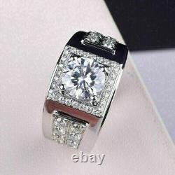 Bague de mariage pour homme en or blanc plaqué 14K avec diamant simulé de coupe ronde de 3 carats