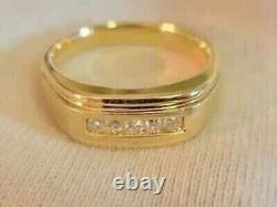 Bague de mariage pour homme en or jaune 14 carats plaqué, avec diamant simulé de coupe ronde de 1 carat