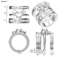 Bague de trio de fiançailles en or blanc plaqué 14 carats avec diamants simulés