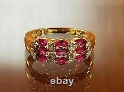 Bague pour femmes en argent plaqué or jaune 14 carats avec rubis rose simulé de 2,99 carats taillé en ovale