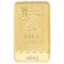 Barre d'Ingot Tablet de la Monnaie Royale Britannique en Or 9999 de 5 Grammes Scellée et Certifiée