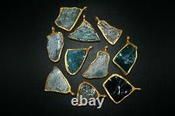 Big Lot Sale 42 Pcs Pendentifs En Verre Romain Antique Avec Des Supports En Métal Plaqué Or