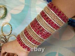 Bijoux Indien Cz Ad Bracelet Bangle Plaqué Or Rouge Set Bollywood Bangles