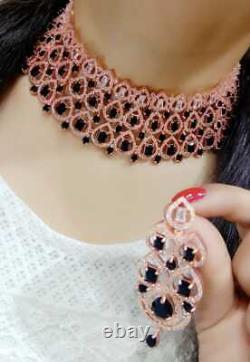 Bijoux Premium Indian Ad Stone Black Rose Boucles D'oreilles Plaqué Or Collier Choker