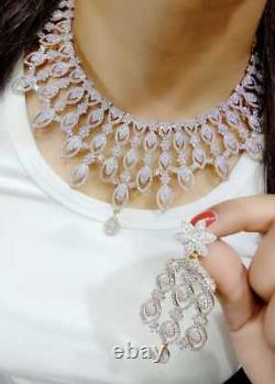 Bijoux Premium Indian Ad Stone Boucles D'oreilles Plaqué Or Blanc Collier Choker Love