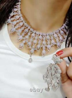 Bijoux Premium Indian Ad Stone Boucles D'oreilles Plaquées Or Blanc Collier Robe Choker