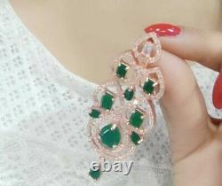 Bijoux Premium Indien Ad Pierre Vert Rose Boucles D'oreilles Plaqué Or Collier Choker