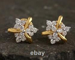 Boucle d'oreille clou en diamant simulé rond pour femme en plaqué or jaune 14 carats