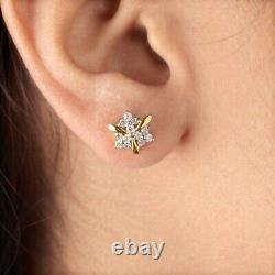 Boucle d'oreille clou en diamant simulé rond pour femme en plaqué or jaune 14 carats