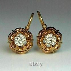 Boucle d'oreille pendante en diamant simulé taillé rond de 1,20 carats, Vintage, plaqué or jaune 14 carats