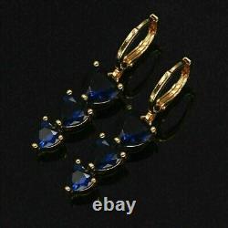 Boucle d'oreille pendantes en forme de goutte, en saphir synthétique de coupe en forme de cœur de 4 carats, plaqué or jaune 14 carats
