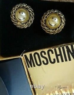 Boucles D’oreilles Moschino Bijoux Couture Rare Smiley Pearl Des Années 1980