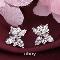 Boucles d'oreilles clou éblouissantes en diamant simulé de taille marquise, plaqué or blanc 14K