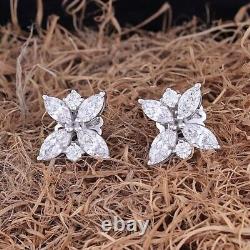 Boucles d'oreilles clou éblouissantes en diamant simulé de taille marquise, plaqué or blanc 14K