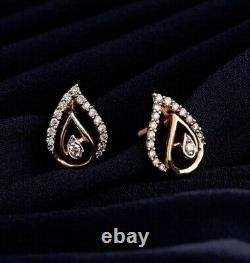 Boucles d'oreilles clou pour femmes en or rose 14 carats plaqué, diamant simulé taillé en rond