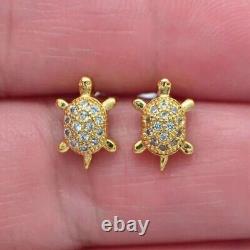 Boucles d'oreilles clou tortue en diamant simulé coupe ronde plaqué or jaune 14 carats 1,20 ct