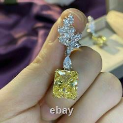 Boucles d'oreilles créées en laboratoire en jaune canari et diamant simulé, plaqué or blanc 14 carats