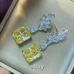 Boucles d'oreilles créées en laboratoire en jaune canari et diamant simulé, plaqué or blanc 14 carats