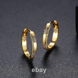 Boucles d'oreilles créoles pour femmes jolies en diamant simulé à taille ronde plaqué or jaune 14 carats