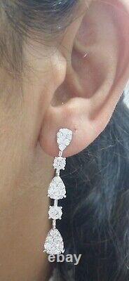 Boucles d'oreilles longues à pendre en or blanc 14 carats plaqué avec diamants simulés taillés en rond de 3 carats