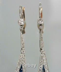 Boucles d'oreilles pendantes antiques pour femmes en diamant simulé coupe ronde plaqué or blanc 14 carats