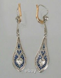 Boucles d'oreilles pendantes antiques pour femmes en diamant simulé coupe ronde plaqué or blanc 14 carats