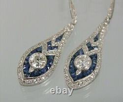 Boucles d'oreilles pendantes antiques pour femmes en diamant simulé coupe ronde plaqué or blanc 14 carats