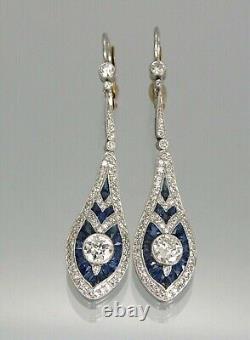 Boucles d'oreilles pendantes antiques pour femmes en diamant simulé coupe ronde plaqué or blanc 14 carats