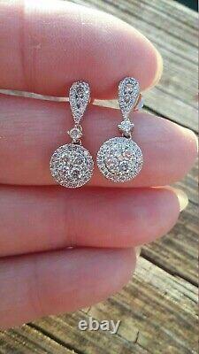 Boucles d'oreilles pendantes en argent 925 avec diamants simulés taille ronde, plaqué or blanc 14 carats