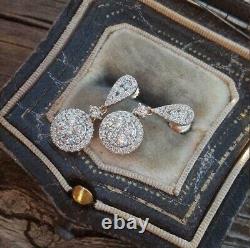 Boucles d'oreilles pendantes en argent 925 avec diamants simulés taille ronde, plaqué or blanc 14 carats