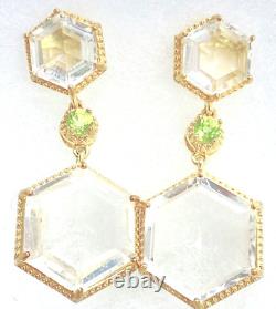 Boucles d'oreilles pendantes en argent sterling plaqué or HSN Rarities de 1-11/16 en quartz blanc