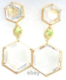 Boucles d'oreilles pendantes en argent sterling plaqué or HSN Rarities de 1-11/16 en quartz blanc