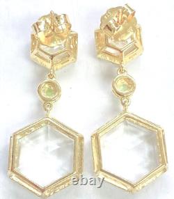 Boucles d'oreilles pendantes en argent sterling plaqué or HSN Rarities de 1-11/16 en quartz blanc