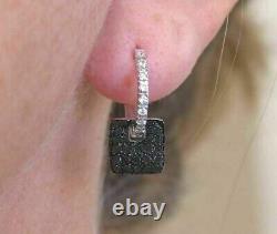 Boucles d'oreilles pendantes en diamant noir synthétique rond de 2 carats, plaquées or blanc 14 carats