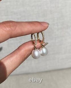 Boucles d'oreilles pendantes en perle naturelle de 2,50 carats, taille ronde, plaquées or jaune 14 carats