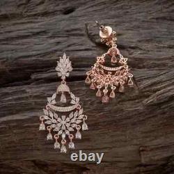 Boucles d'oreilles pendantes en véritable moissanite taillée en marquise de 3,20 carats plaquées or rose 14 carats