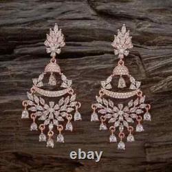 Boucles d'oreilles pendantes en véritable moissanite taillée en marquise de 3,20 carats plaquées or rose 14 carats