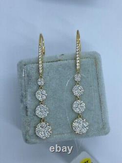 Boucles d'oreilles pendantes en véritable moissanite taillée en rond de 3 carats, plaquées or jaune délicates