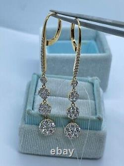 Boucles d'oreilles pendantes en véritable moissanite taillée en rond de 3 carats, plaquées or jaune délicates