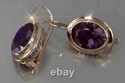 Boucles d'oreilles pendantes et pendantes en améthyste simulée à taille ovale de 4 carats, plaqué or jaune 14 carats