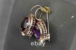 Boucles d'oreilles pendantes et pendantes en améthyste simulée à taille ovale de 4 carats, plaqué or jaune 14 carats