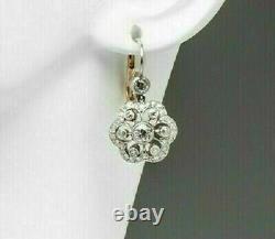 Boucles d'oreilles pendantes pour femmes en diamant simulé rond de 2 carats plaqué or bicolore 14 carats.