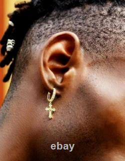 Boucles d'oreilles pendantes pour hommes en Moissanite véritable ronde de 2,20 ct, plaquées or jaune 14 carats