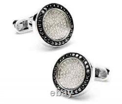 Boutons de manchette pour homme en diamant lab-créé rond de 3 ct plaqué or blanc 14K