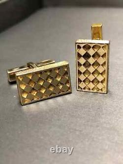 Boutons de manchette vintage en or jaune 14K FN TIFFANY & CO avec motif en diamant rectangulaire